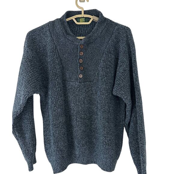 Club Room Men's Heavy‎ Cotton Blue & Gray Heathered Henley Sweater SZ M - Picture 1 of 5